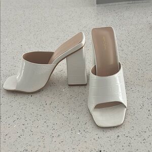 White Croc-Embossed Mules